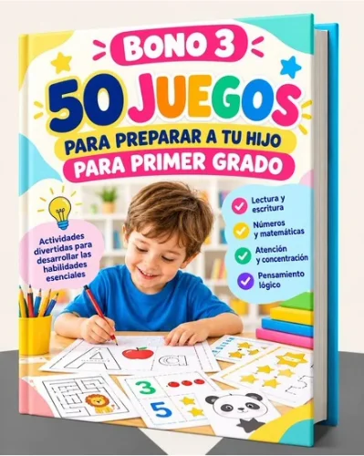 Mockup del bono 3: 50 Juegos para Preparar a tu Hijo para Primer Grado