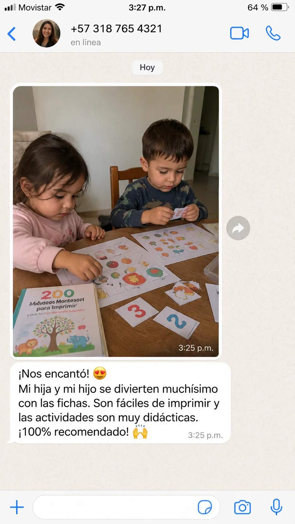 Testimonio de una clienta: su hija y su hijo usan las fichas impresas en la mesa